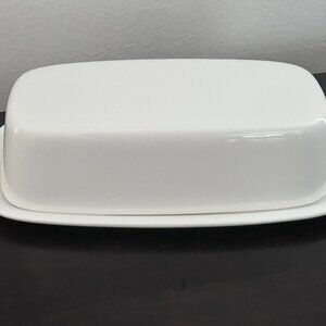 Our Table Sawyer White Bone China Butter Dish with Lid